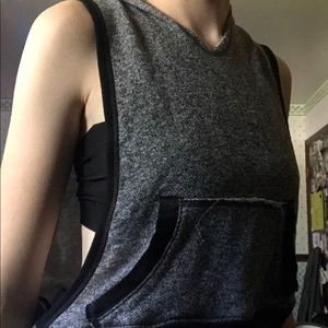 dark gray sleeveless hooded top
